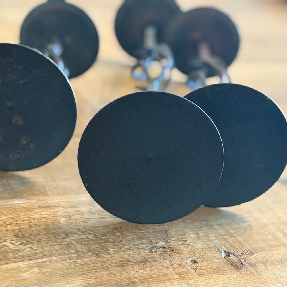3 Vintage Hand Forged Candlesticks Set. Black Basket Weave w/Patina 14” 11” 8.5” - Picture 7 of 15